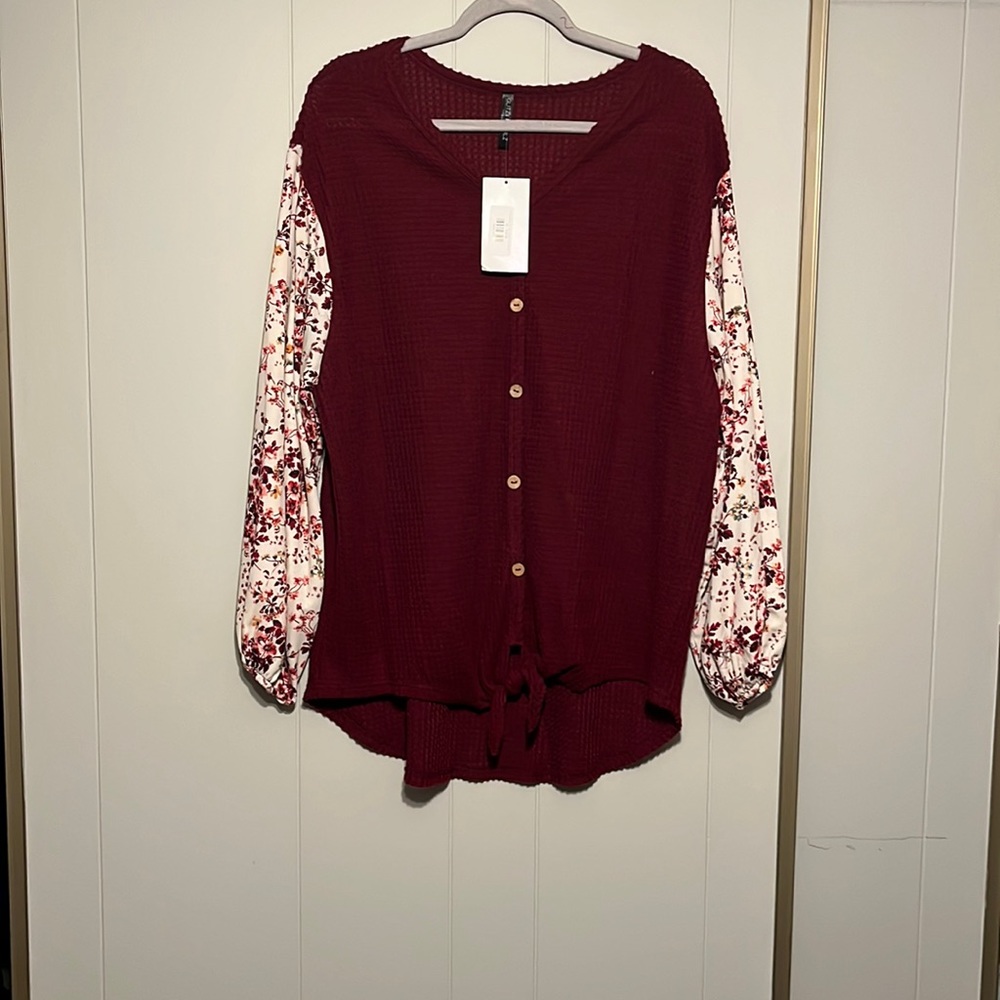 Glitzy Girl maroon button down top